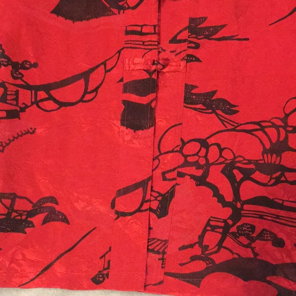 Vintage CHICO’S DESIGNS Silk Asian Style Graphic Design Side Split Lightweight - Picture 6 of 16